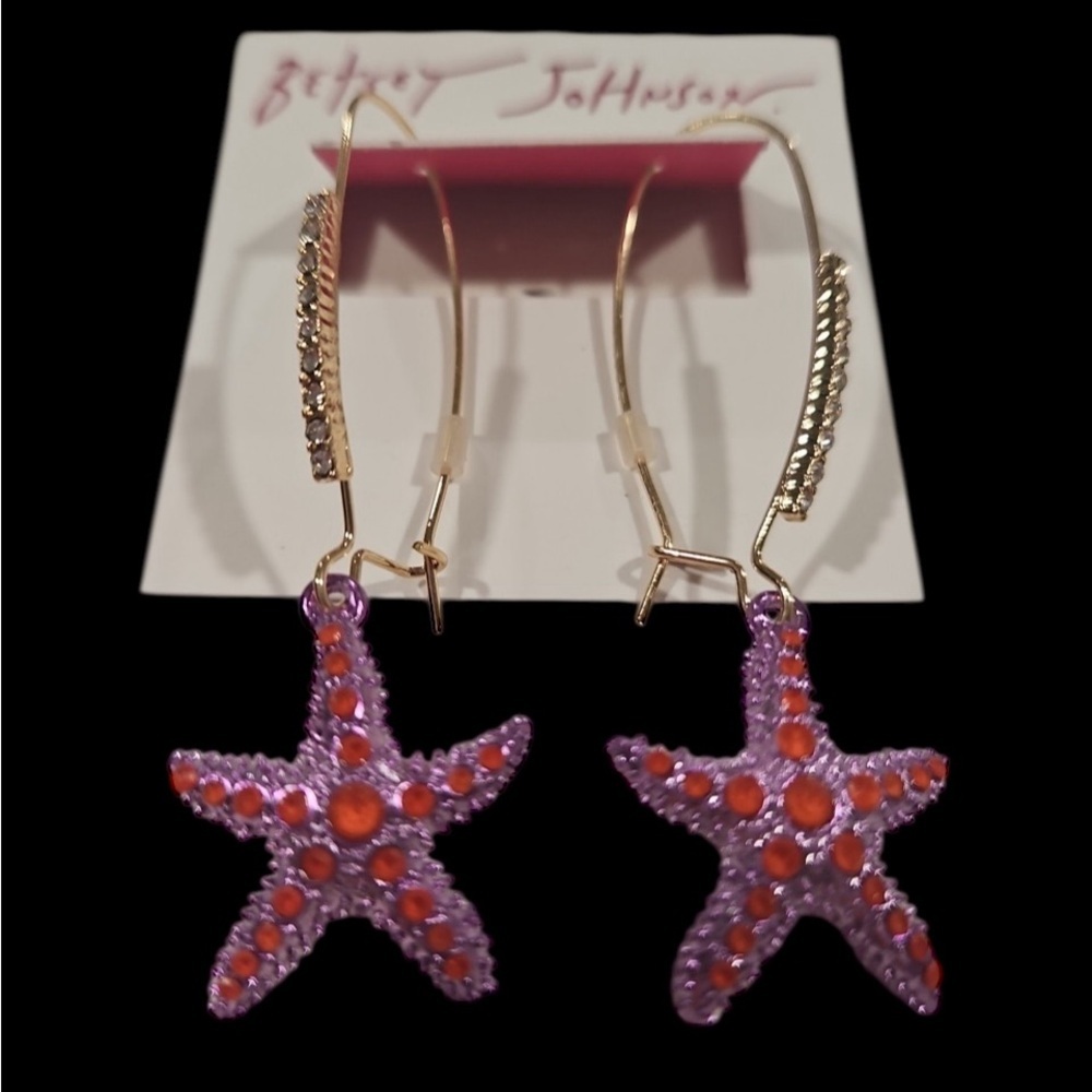 BETSEY JOHNSON Mermaid Jewels Sea Life Red Crystal Purple Starfish Earrings NWT